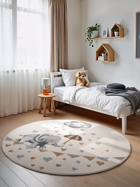 Villeroy & Boch, Detský kusový koberec Villeroy & Boch Boho Kids 106303 Cream Multicolor kruh, 160x160 (priemer) kruh, biela, viacfarebná, detská izba