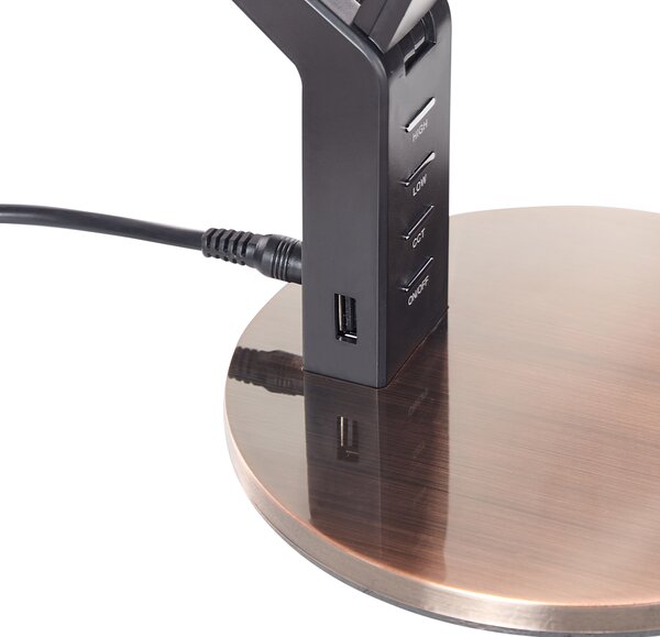 LED stolová lampa medená kovová kancelárska lampa s nastaviteľným ramenom a stmievačom USB port