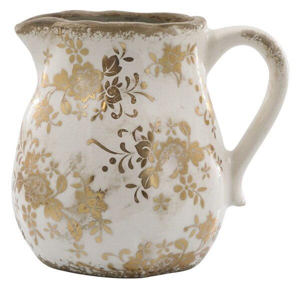 Béžový baňatý keramický džbán so zlatými kvetmi Melun gold - 13*16 cm - Chic Antique