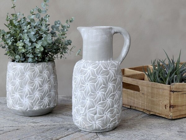Cementový antik dekoračný džbán s kvetmi Colmar - 16*14*30cm - Chic Antique