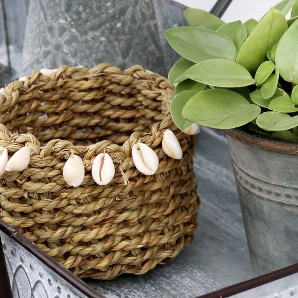 Košík z morskej trávy s mušľami Shells - Ø 9*13 cm - Chic Antique