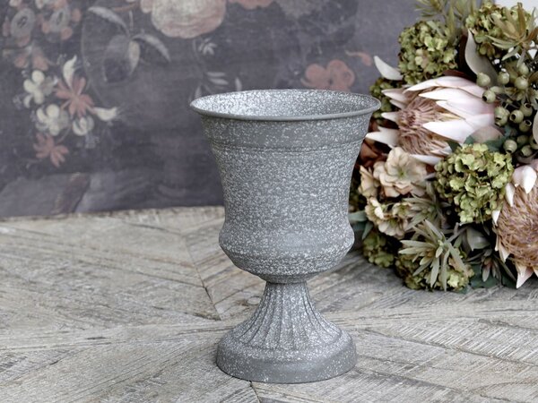 Zinková antik plechová váza na nohe Wallier - Ø 14*20 cm - Chic Antique