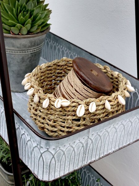 Košík z morskej trávy s mušľami Shells - Ø 10*18 cm - Chic Antique