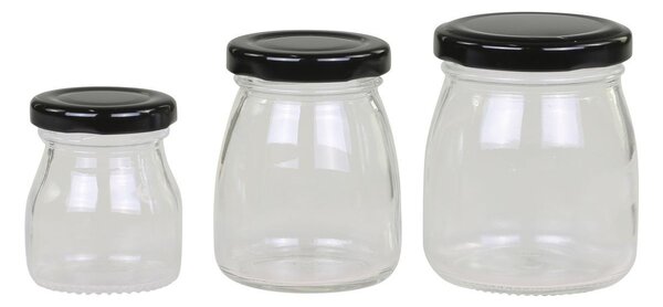 Set 3ks sklenená dóza s čiernym viečkom - Ø 6*8 / Ø5*7/ Ø4*6 cm - Chic Antique