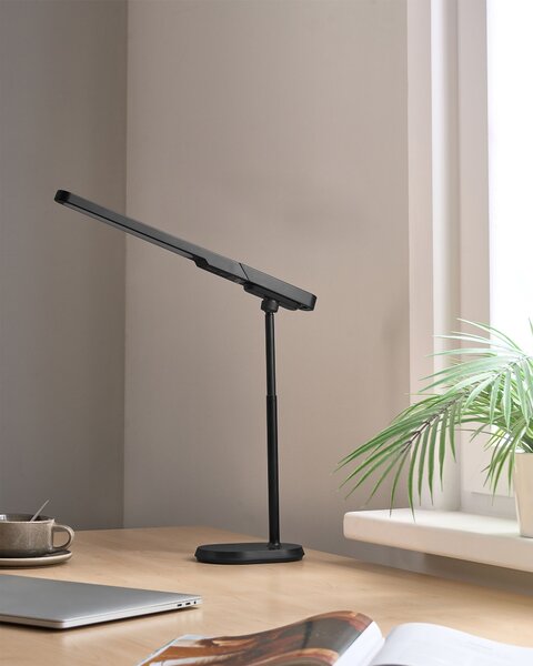 Stolná LED lampa čierna syntetický materiál multifunkčná 3 režimy teploty svetla so stmievačom odnímateľná nastaviteľná kancelária