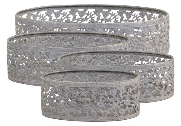 4ks dekoračný plechový antik podnos s čipkou - 21*15*5 cm - Chic Antique