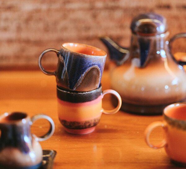 Pomarančovo modrý hrnček Coffee 70s Arabica - 10 * 7 * 8cm / 250 ml - HKLIVING