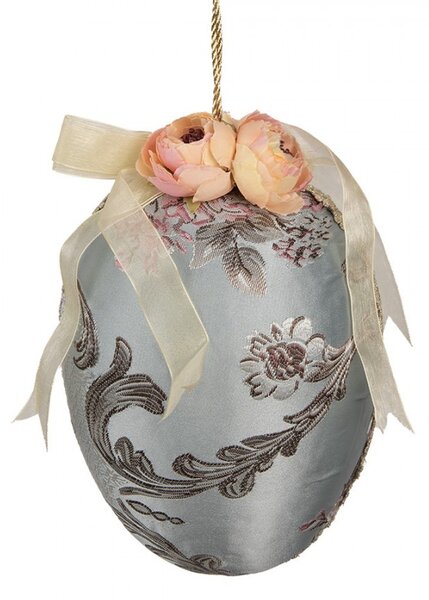 Modré závesné vajíčko zdobené kvetmi - Ø 15*21 cm - Clayre & Eef