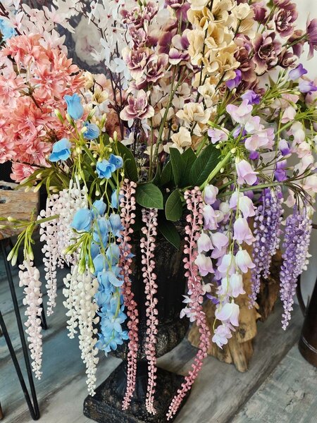 Dekorácia modrá umelá kvetina zvonček Bells Bouquet - 15*6*80 cm - Clayre & Eef