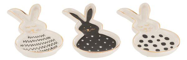 3ks keramický tanierik v tvare zajačikov Rabbit - 7*2*13 cm - J-Line by Jolipa