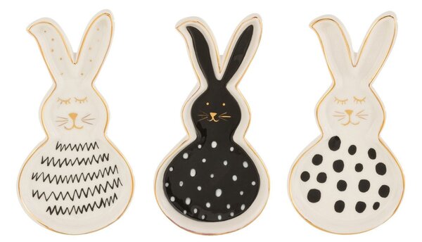 3ks keramický tanierik v tvare zajačikov Rabbit - 7*2*13 cm - J-Line by Jolipa