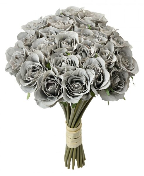 Šedá umelá kytica ruže Rose grey - 20*16*30 cm - Clayre & Eef