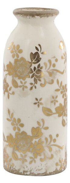 Béžová keramická váza so zlatými kvetmi Melun gold - Ø 8*20 cm - Chic Antique