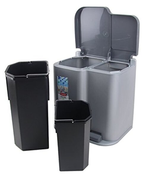 Sivý pedálový odpadkový kôš Curver Duo, 21 l