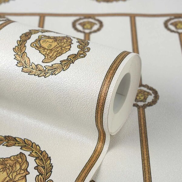A.S. Création | Vliesová tapeta na stenu Versace 6 79131-1 | 0,53 x 10,05 m | krémová, biela, zlatá