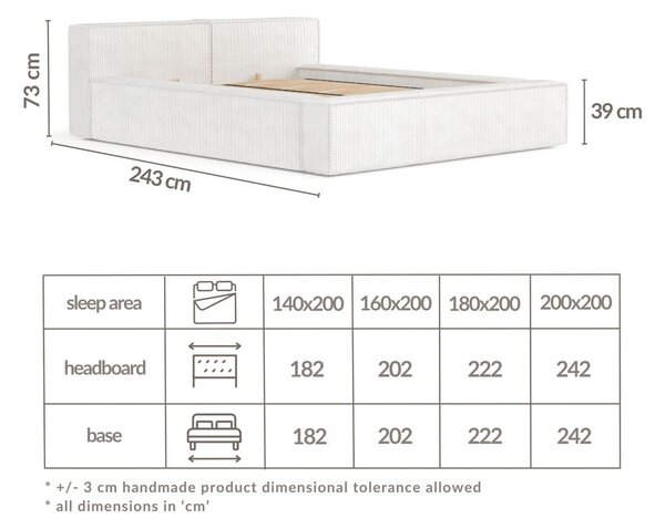 Krémová čalúnená dvojlôžková posteľ s úložným priestorom s roštom 160x200 cm Voliera – Maison de Rêve