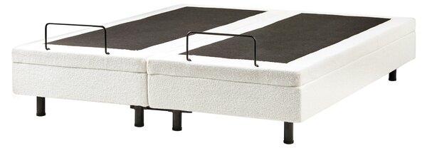 Polohovateľná posteľ krémová biela buklé čalúnenie 160 x 200 cm elektrické nastavenie s diaľkovým ovládaním rám postele bez čela