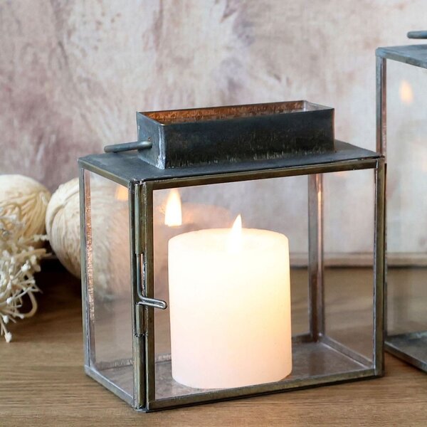 Mosadzná antik kovová lampáš Mette - 11*6*11 cm - Chic Antique