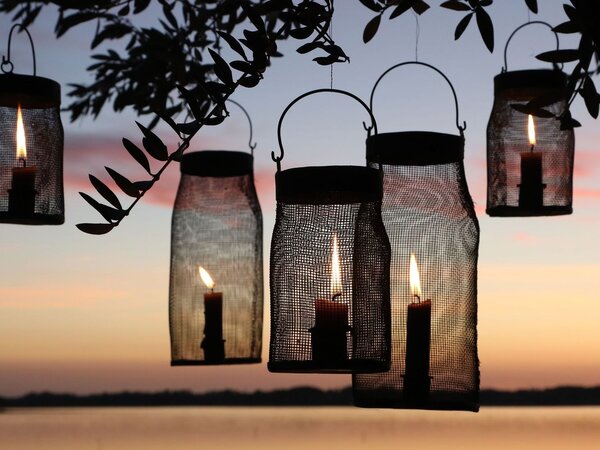 Granitová antik drôtená lampáš na úzku sviečku Jinna - 10*24 cm - Chic Antique