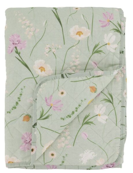 Zelený bavlnený prehoz s kvetmi Aix Quilt Wild Flowers - 130*180 cm - Chic Antique