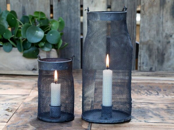 Granitová antik drôtená lampáš na úzku sviečku Jinna - 10*24 cm - Chic Antique