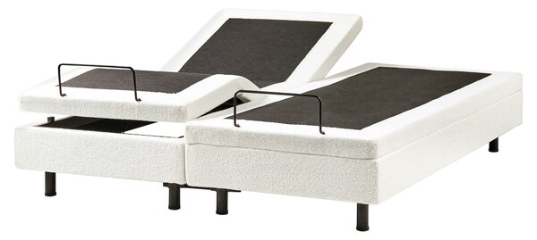 Polohovateľná posteľ krémová biela buklé čalúnenie 160 x 200 cm elektrické nastavenie s diaľkovým ovládaním rám postele bez čela