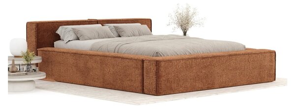 Oranžová čalúnená dvojlôžková posteľ s úložným priestorom s roštom 160x200 cm Voliera – Maison de Rêve