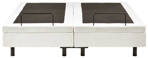 Polohovateľná posteľ krémová biela buklé čalúnenie 160 x 200 cm elektrické nastavenie s diaľkovým ovládaním rám postele bez čela