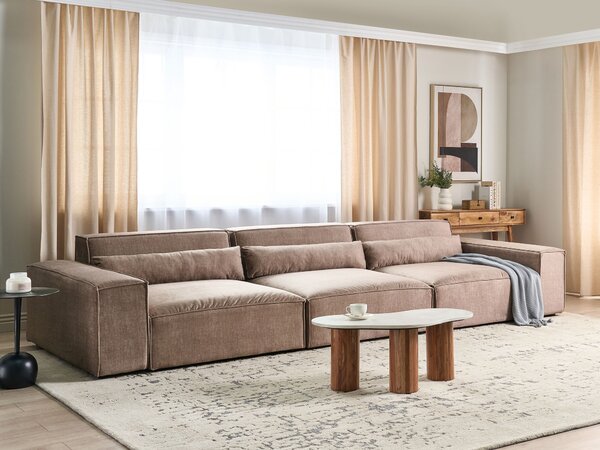 3-miestna modulárna pohovka hnedá látkové čalúnenie nohy zo syntetického materiálu minimalistický moderný štýl obývacia izba