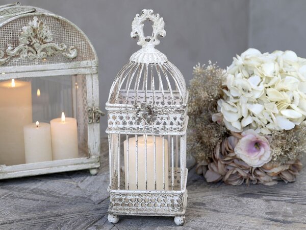 Krémová antik dekoratívna zdobená vtáčia klietka - 12*12*32 cm - Chic Antique