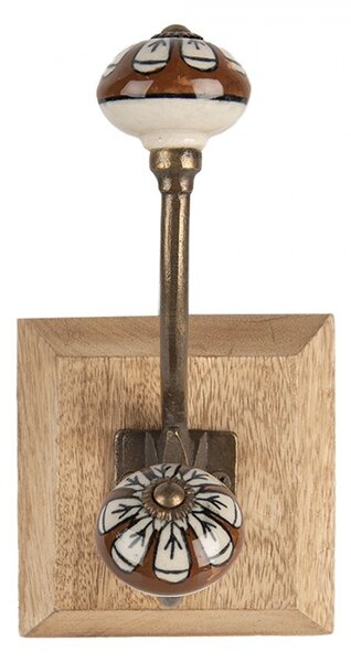Drevený nástenný háčik s maľovanými knopkami - 10*11*18 cm - Clayre & Eef