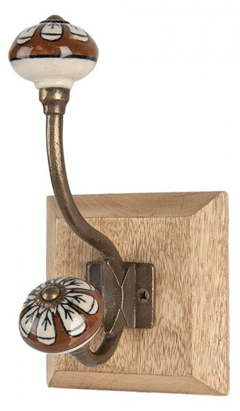 Drevený nástenný háčik s maľovanými knopkami - 10*11*18 cm - Clayre & Eef
