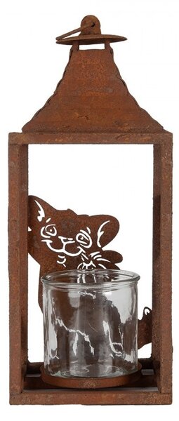 Hrdzavý kovový lampáš s mačkami - 15*15*37 cm - Clayre & Eef
