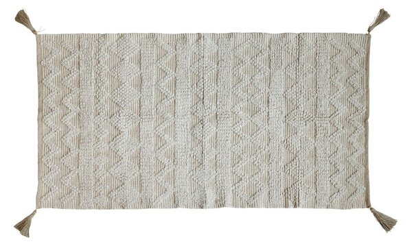 Béžový jutovo-bavlnený koberec so vzorom a strapcami Juo - 70*150 cm - Chic Antique