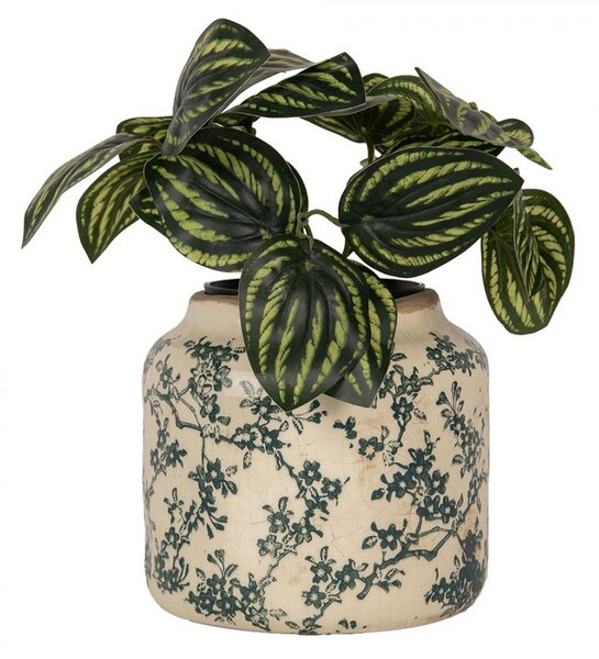 Keramický obal na kvetináč so zelenými kvietkami Gian M - Ø 16*15 cm - Clayre & Eef