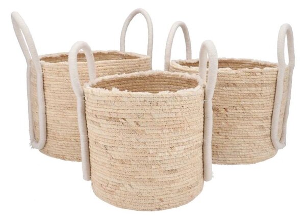3ks kôš kvetináč z trávy s ušami Laos - Ø35*28 / Ø30*25 / Ø25*25 cm - daan kromhout