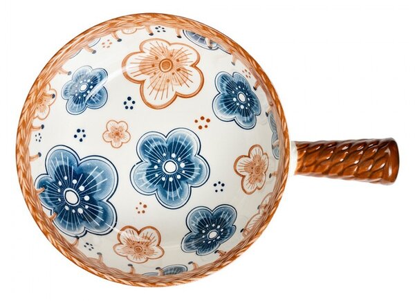 Keramická miska s kvetmi a rukoväťou - 22*16*6 cm / 500 ml - Clayre & Eef