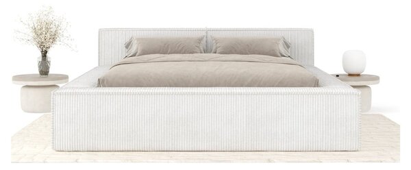 Krémová čalúnená dvojlôžková posteľ s úložným priestorom s roštom 160x200 cm Voliera – Maison de Rêve