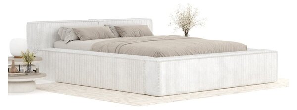 Krémová čalúnená dvojlôžková posteľ s úložným priestorom s roštom 160x200 cm Voliera – Maison de Rêve
