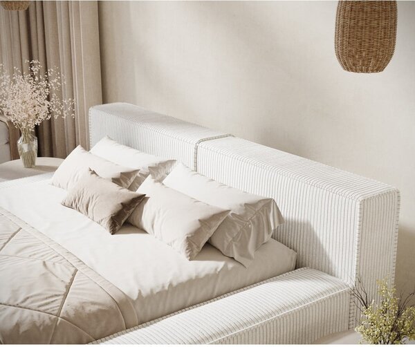 Krémová čalúnená dvojlôžková posteľ s úložným priestorom s roštom 160x200 cm Voliera – Maison de Rêve