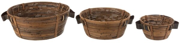 Set 3ks okrúhly ratanový košík Rattan Brown - Ø 44*18/ Ø 35*15/ Ø 24*12 cm - J-Line by Jolipa