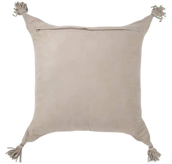 Šedý kožený vankúš so strapcami Tasse - 45*8*45 cm - J-Line by Jolipa