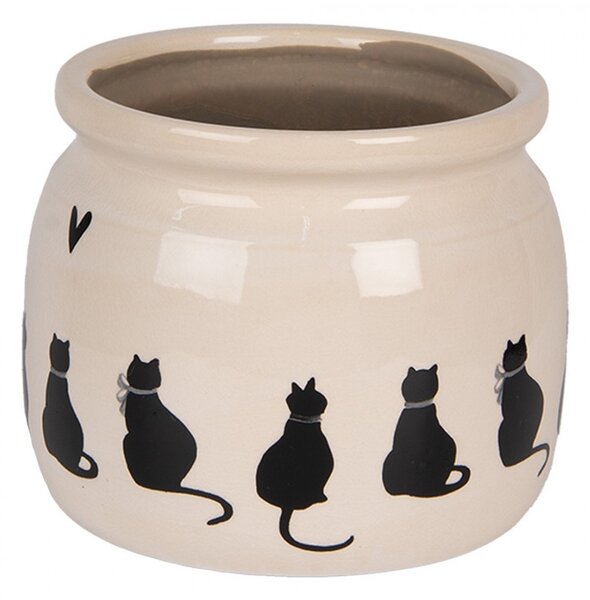 Béžový obal na kvetináč s mačkami a srdiečkom Dog&Cat M - Ø 16*13 cm - Clayre & Eef
