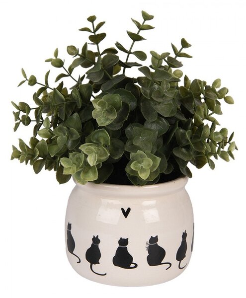 Béžový obal na kvetináč s mačkami a srdiečkom Dog&Cat - Ø 12*10 cm - Clayre & Eef