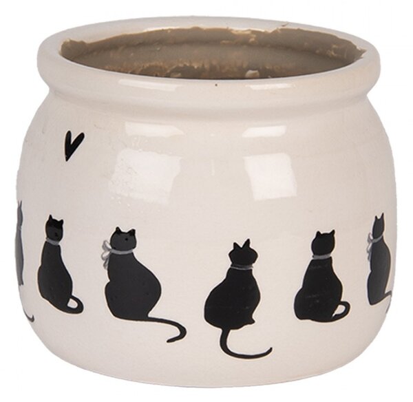 Béžový obal na kvetináč s mačkami a srdiečkom Dog&Cat L - Ø 20*15 cm - Clayre & Eef