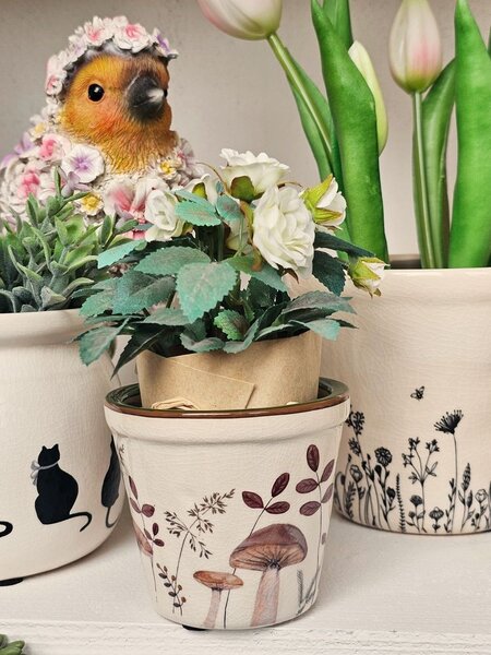 Béžový obal na kvetináč s hubkami Little Forest Jewels XS - Ø 8*7 cm - Clayre & Eef