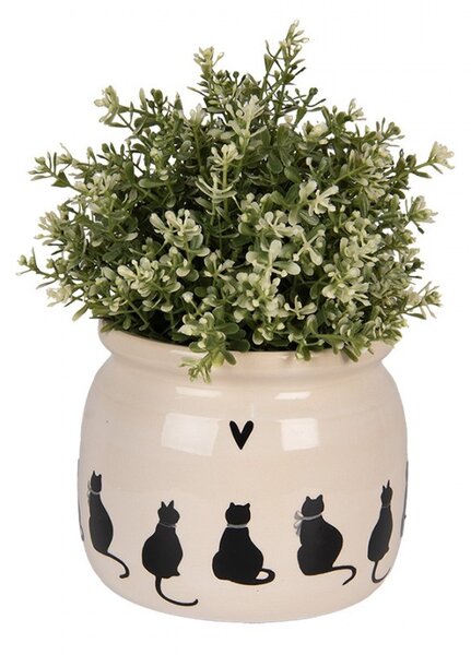 Béžový obal na kvetináč s mačkami a srdiečkom Dog&Cat M - Ø 16*13 cm - Clayre & Eef
