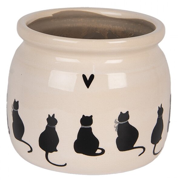 Béžový obal na kvetináč s mačkami a srdiečkom Dog&Cat M - Ø 16*13 cm - Clayre & Eef