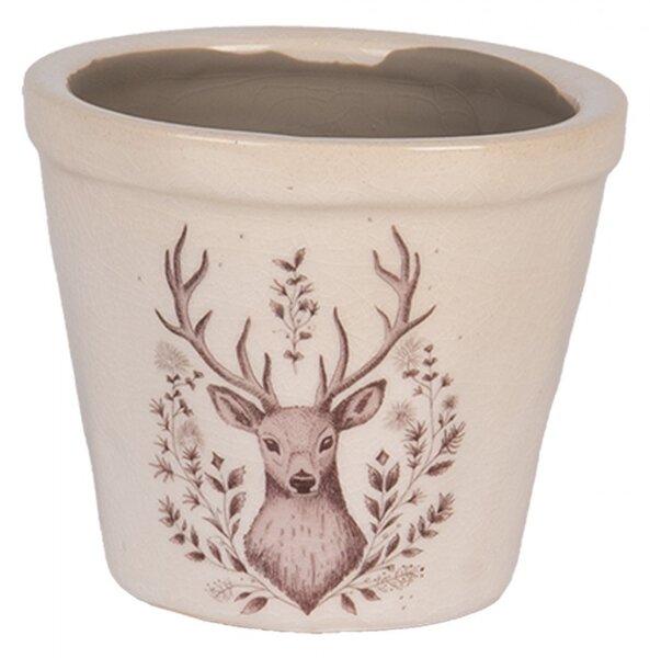Béžový obal na kvetináč s jeleňom Gentle Wilderness XS - Ø 8*7 cm - Clayre & Eef