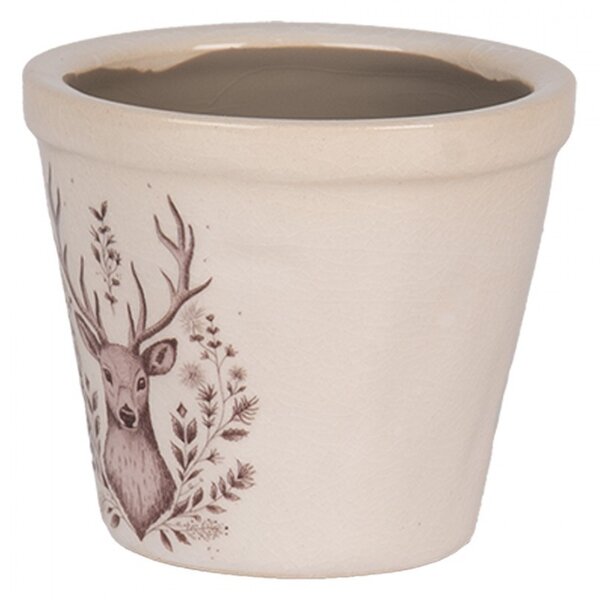 Béžový obal na kvetináč s jeleňom Gentle Wilderness XS - Ø 8*7 cm - Clayre & Eef